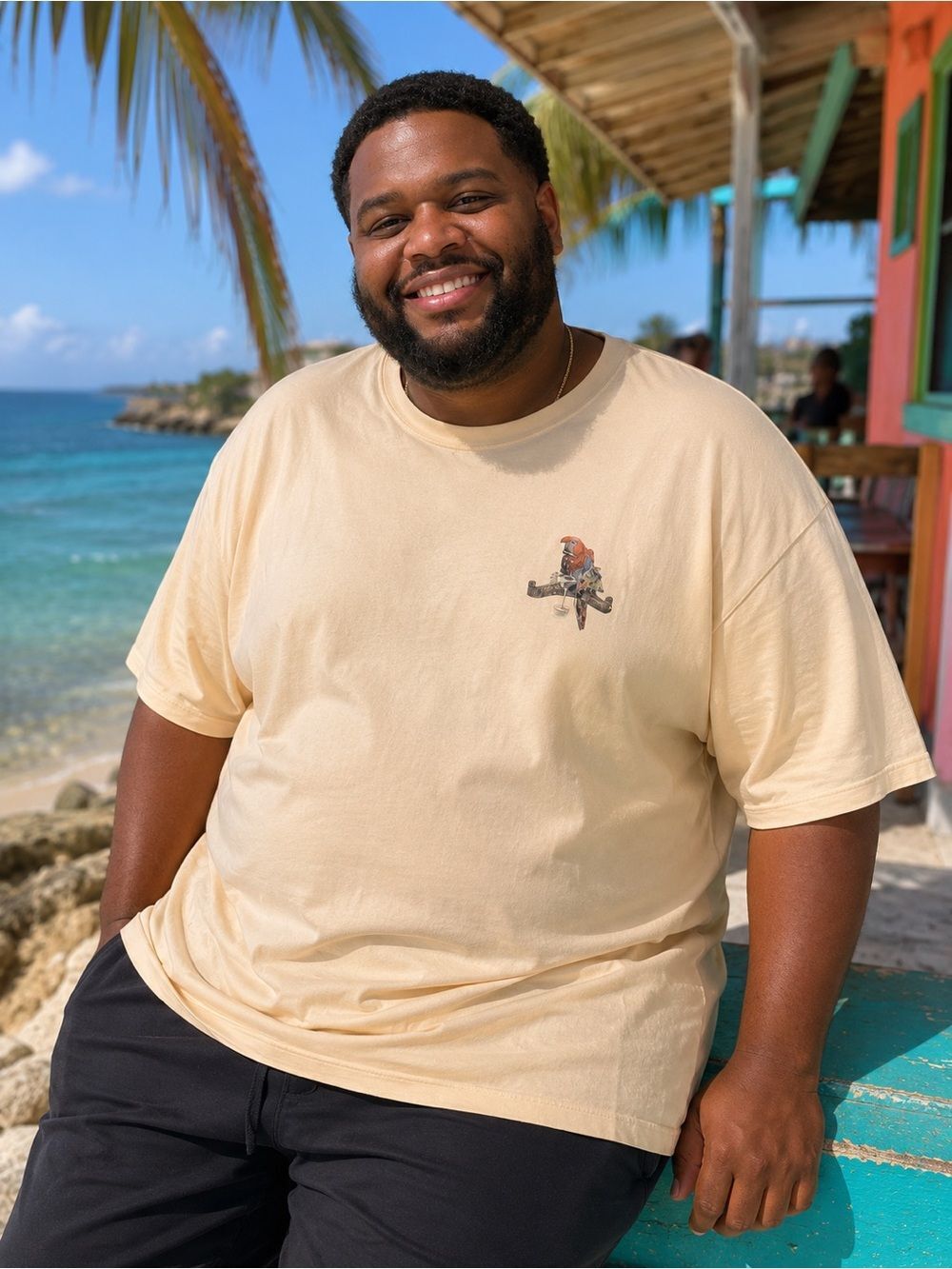 Caribbean Parrot Island Martini Club Yellow Parrot T-Shirt 4XT Cotton Macau
